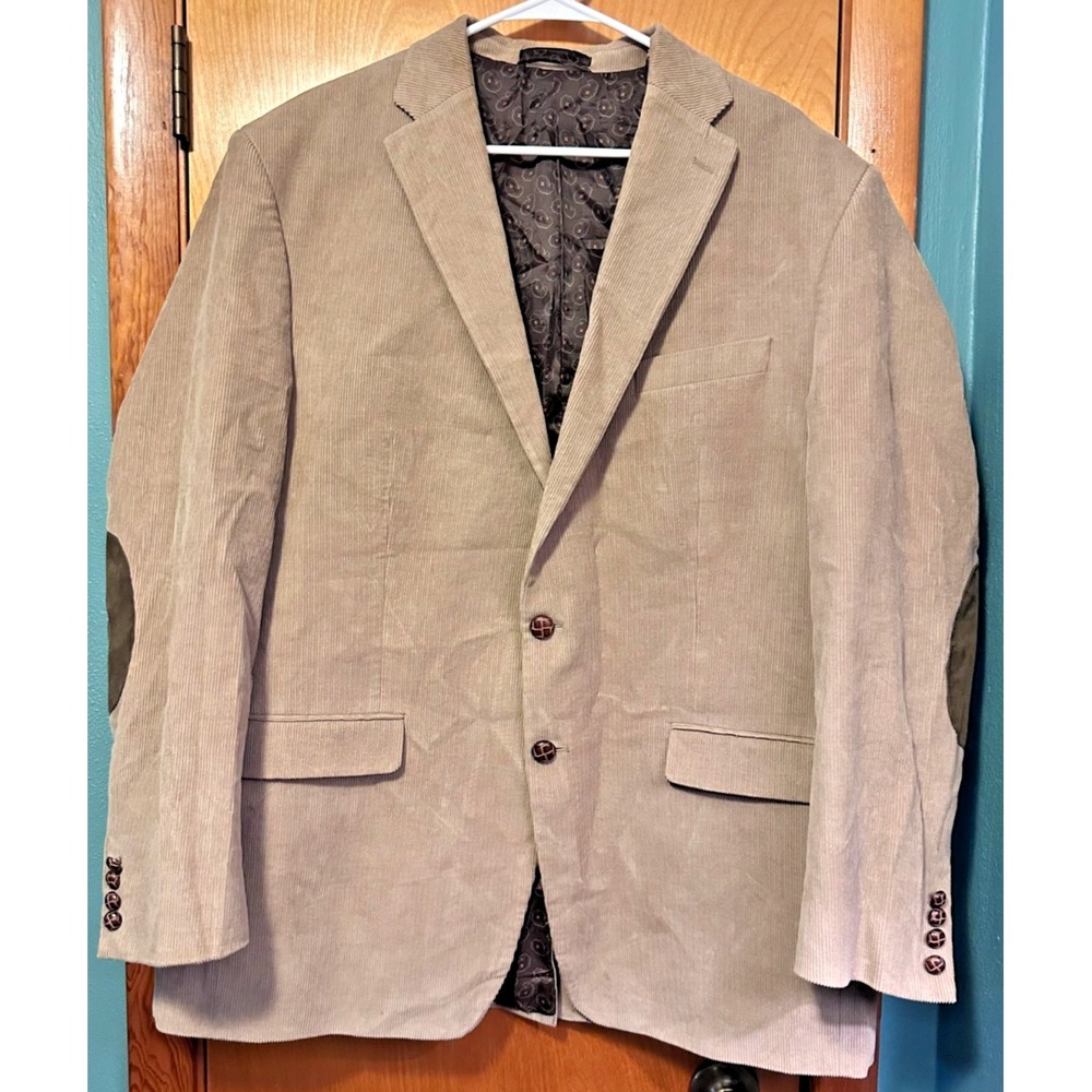 Chaps Mens Tan Corduroy Blazer Elbow Patches Paisley Lining